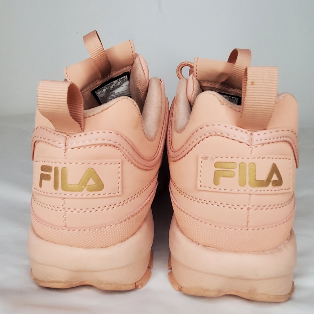 FILA Disruptor Women's Peach Color and Metalic Gold Accent Sneakers - Picture 3 of 11